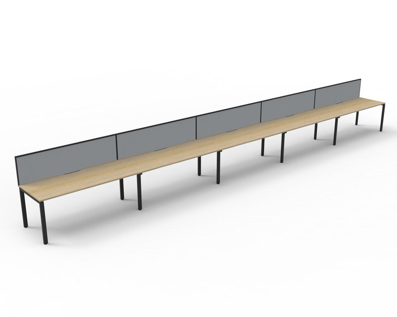 5-person single-sided profile leg workstation with pinnable fabric screens