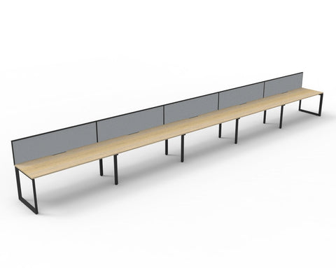 5-person single-sided workstation with loop legs and pinnable fabric screen