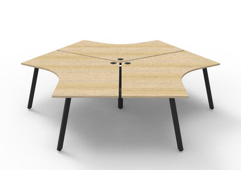 3-Person 120-Degree Workstation - Natural Oak and Black