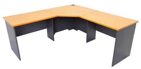 Corner Workstation in Beech and Ironstone