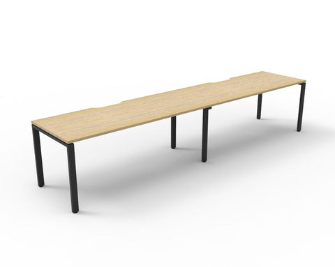 Single-Sided Workstation – 2 Person with Natural Oak Top and Black Frame