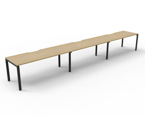 Single-Sided Workstation – 3 Person with Natural Oak Top and Black Frame